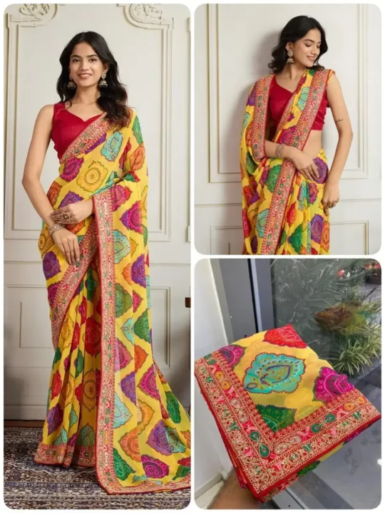 "Soft Georgette Saree with Embroidery Lace Border"