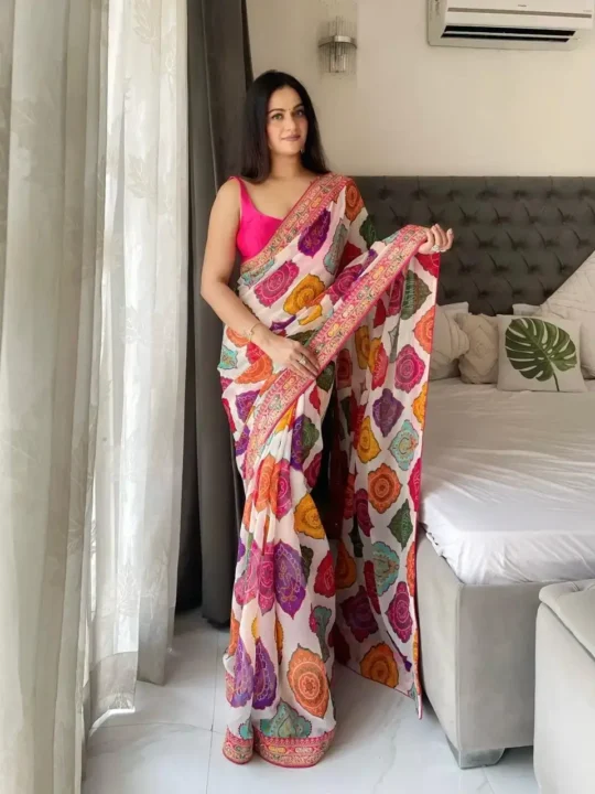 "Rajwadi Bandhej Saree with Blouse Piece"