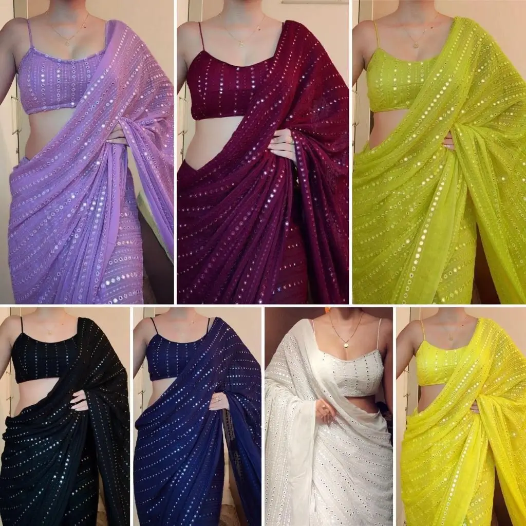 "Designer Georgette Saree for Women with Sequin Work"