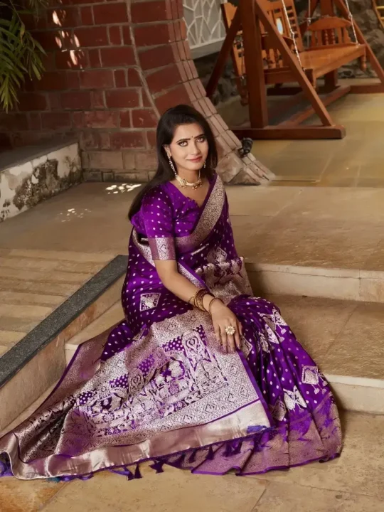 "Handcrafted Satin Saree with Weaving Border"