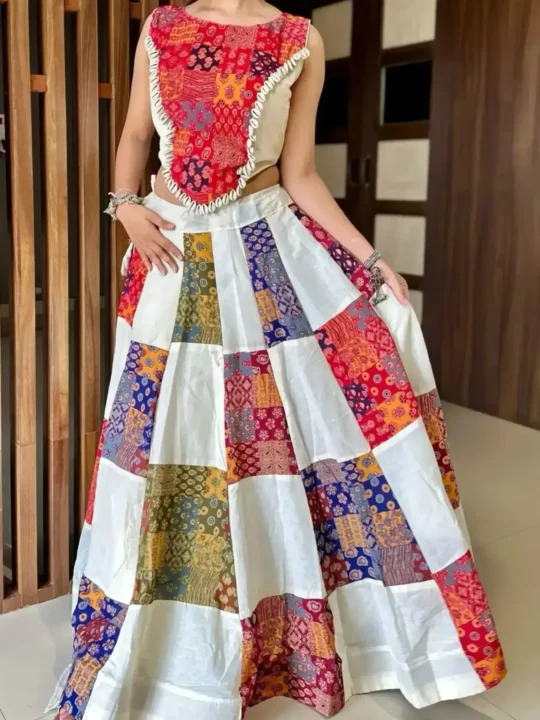 Ajrakh Cotton Lehenga with Side Pocket and Hand Stitched Blouse