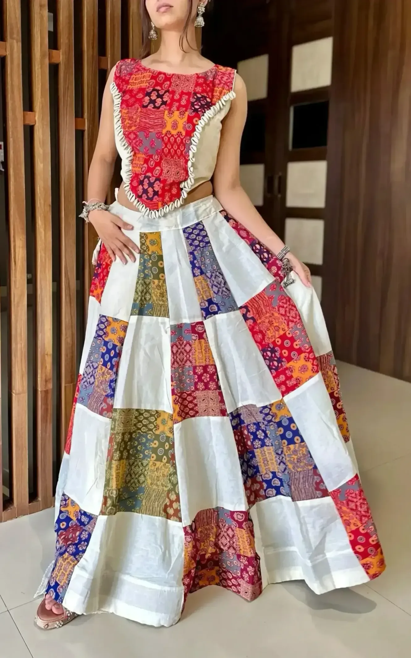 Ajrakh Cotton Lehenga with Side Pocket and Hand Stitched Blouse