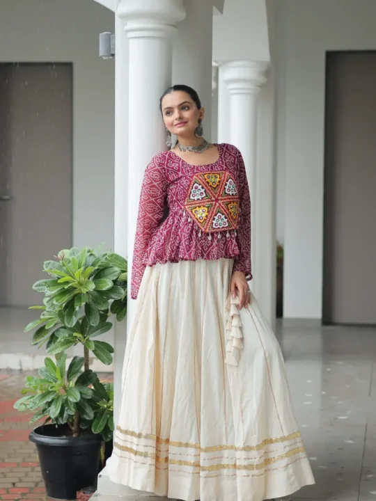 Close-up of Kutchi Gamthi Patchwork on Lehenga Choli