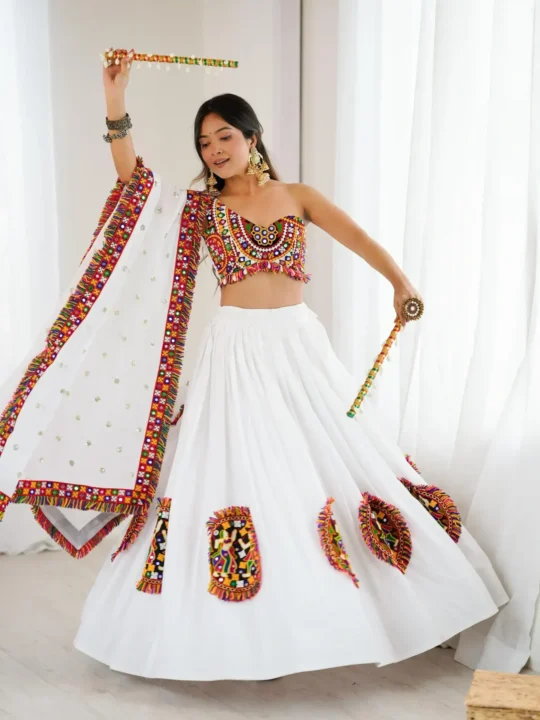 "Gamthi thread work lehenga with dupatta"