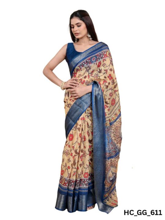 floral linen cotton saree