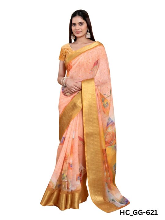 linen saree digital print