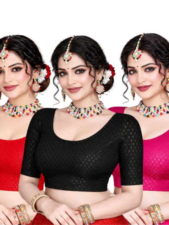 Stretchable Blouse Black, Red And Pink