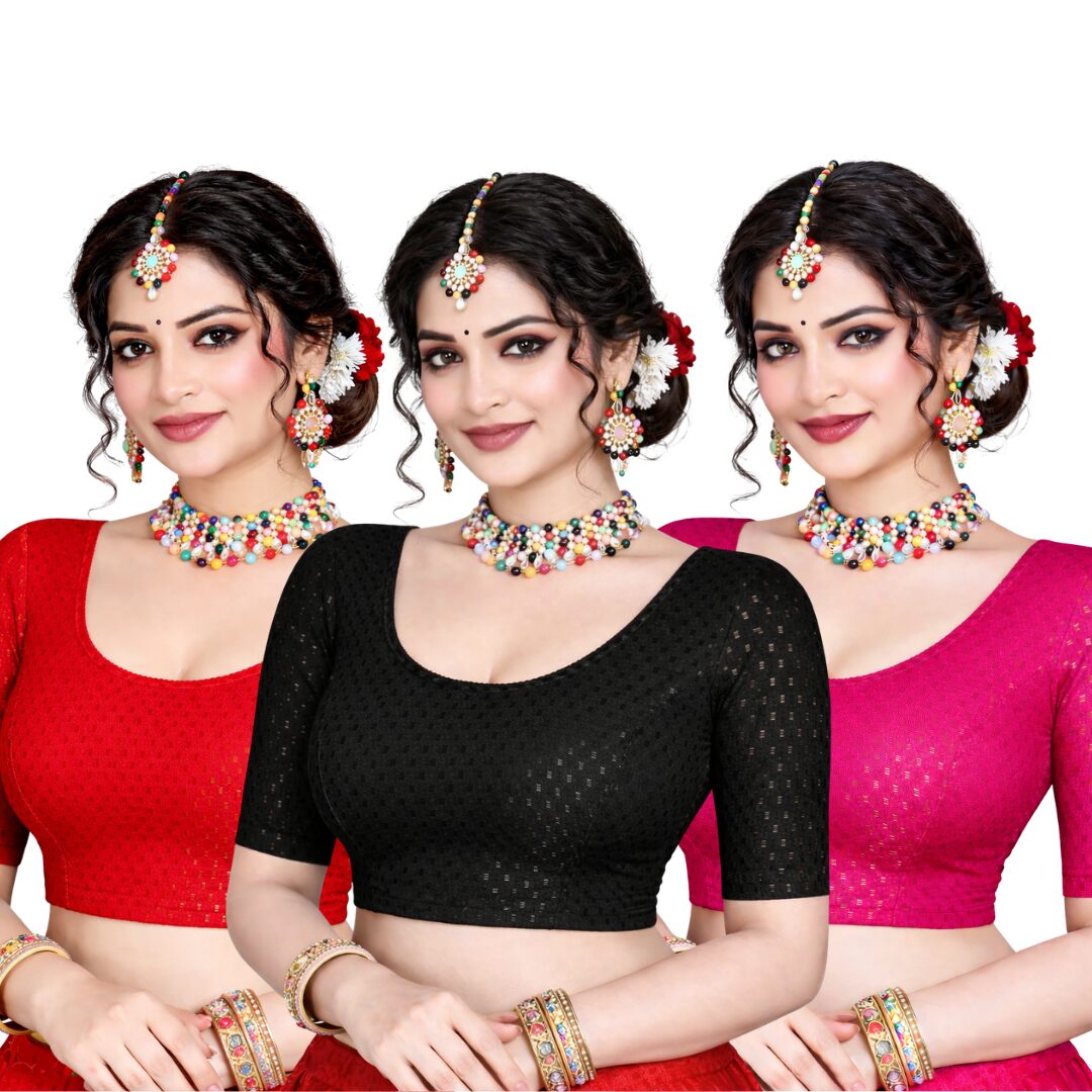 Stretchable Blouse Black, Red And Pink