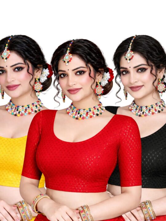 Stretchable Blouse Black, Yellow And Red Combo (Pack of 3)
