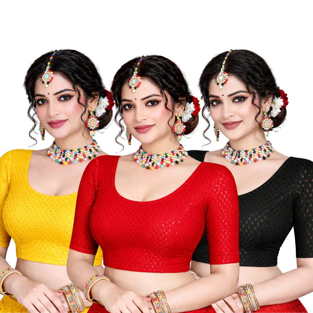 Stretchable Blouse Black, Yellow And Red Combo (Pack of 3)