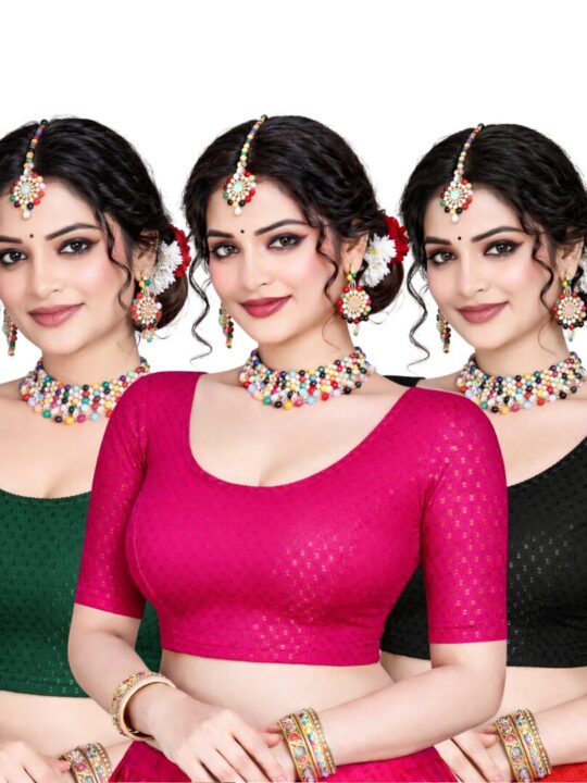 Stretchable Blouse Pink, Green And Black Combo (Pack of 3)