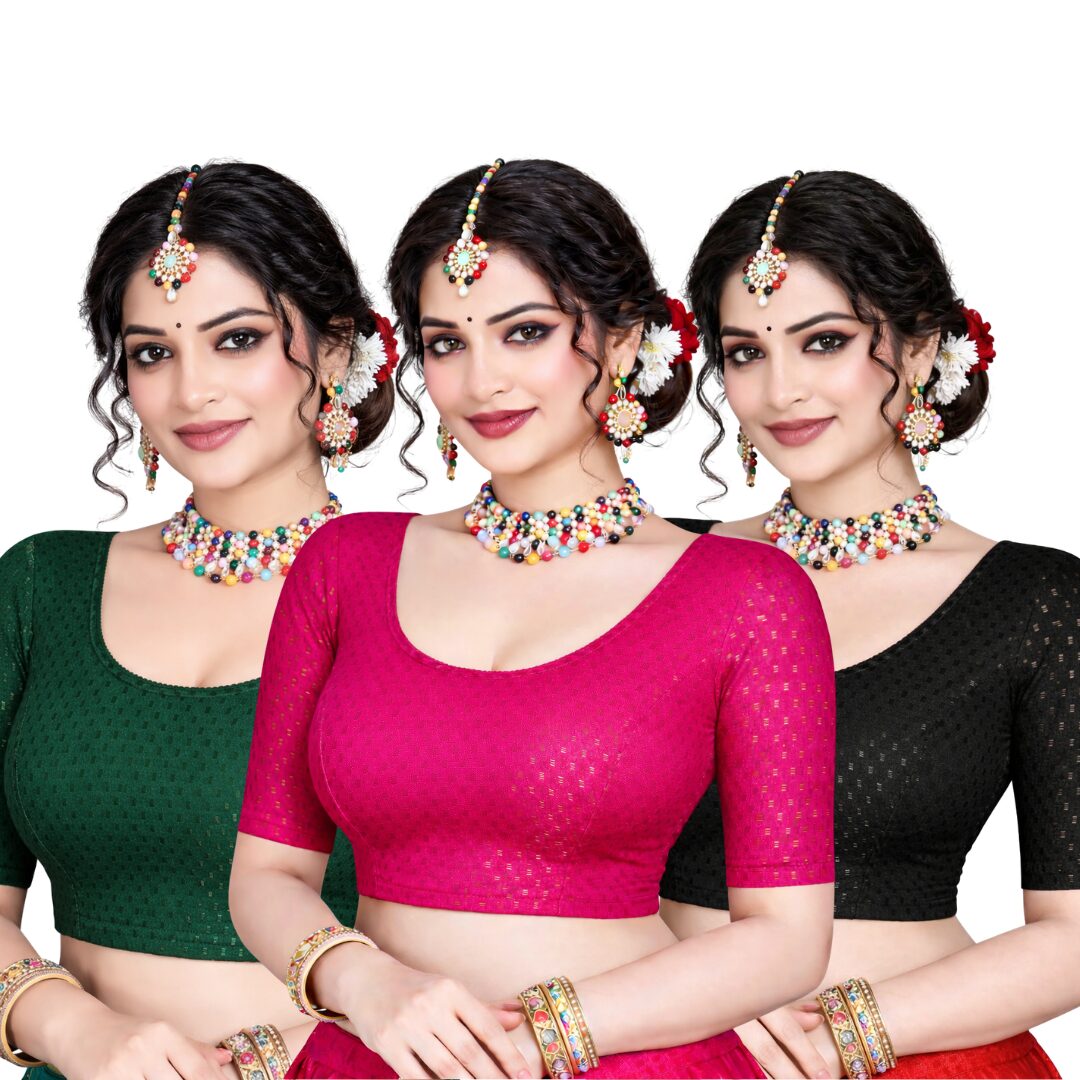 Stretchable Blouse Pink, Green And Black Combo (Pack of 3)