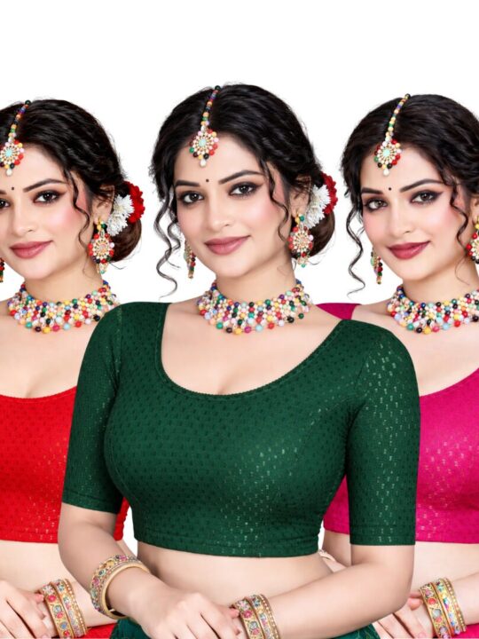 Stretchable Blouse Green, Pink And Red Combo (Pack of 3)