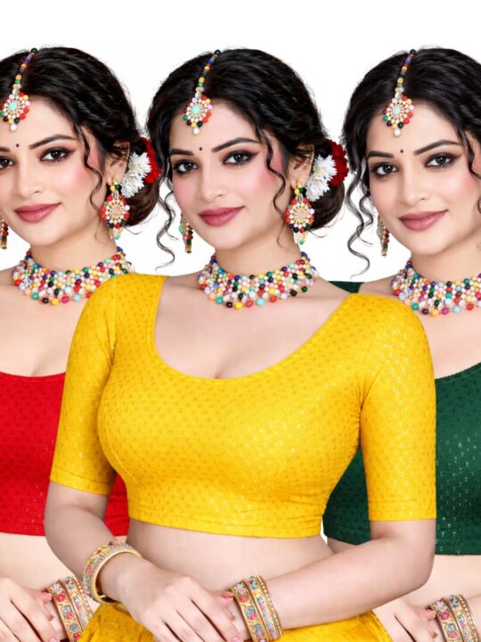 Stretchable Blouse Green, Yellow And Red