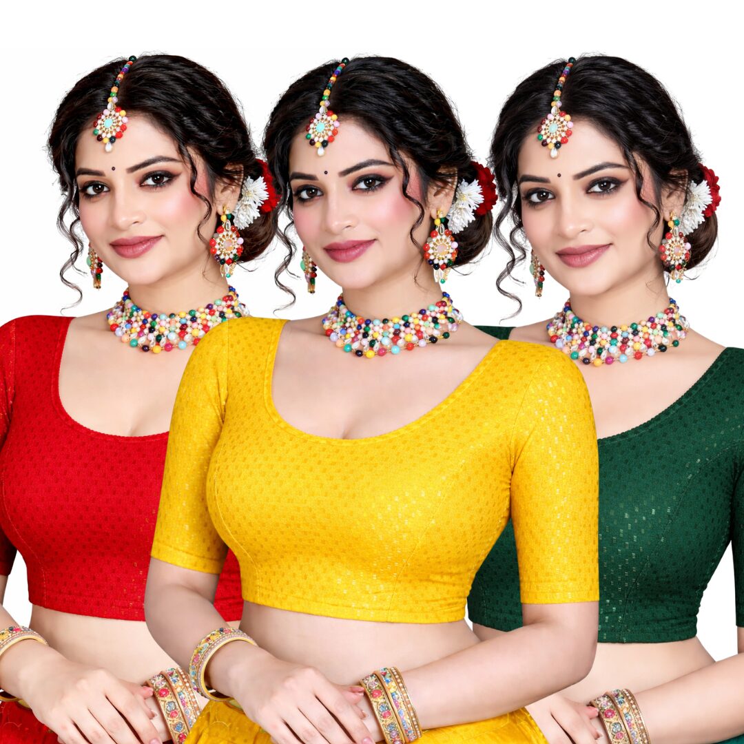 Stretchable Blouse Green, Yellow And Red