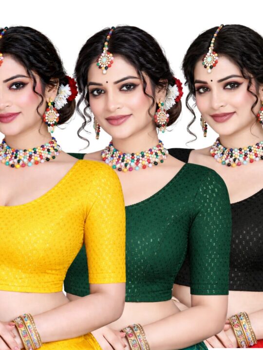 Stretchable Blouse Yellow, Green And Black Combo (Pack of 3)