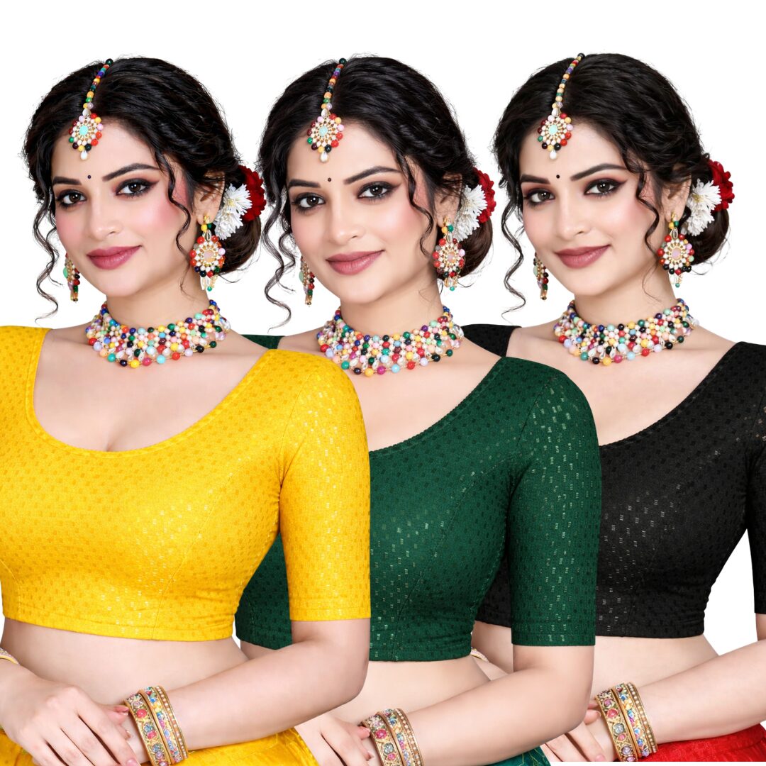 Stretchable Blouse Yellow, Green And Black Combo (Pack of 3)