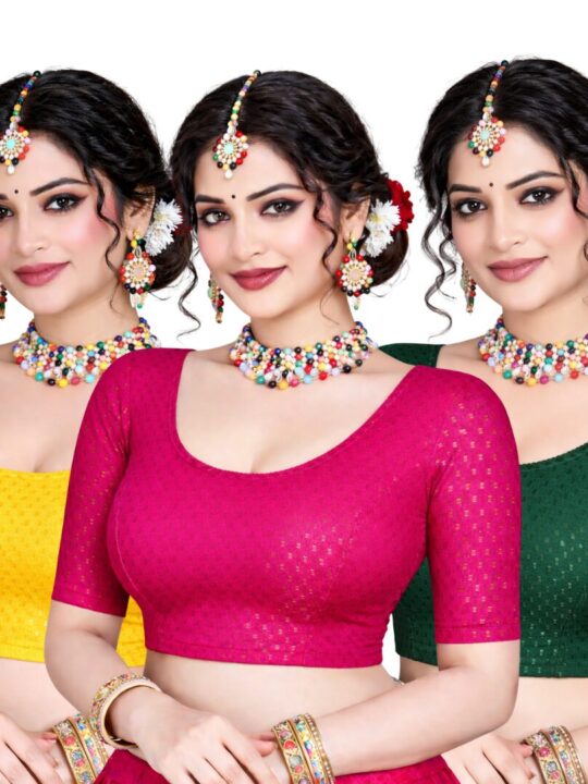 Stretchable Blouse Green, Yellow And Pink Combo (Pack of 3)