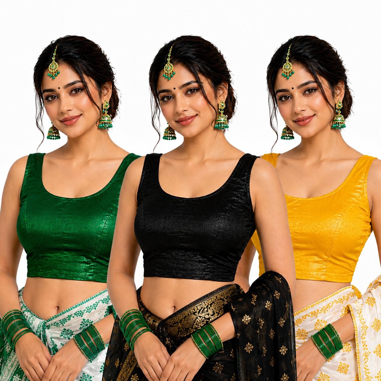 cotton blend padded blouse combo black green yellow